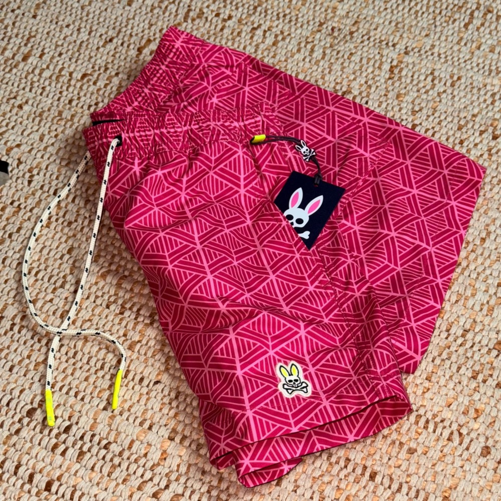 Psycho Bunny Neon Pink Swim/Board Trunks  Pockets Drawstring Shorts Logo Size|XS - Picture 3 of 5